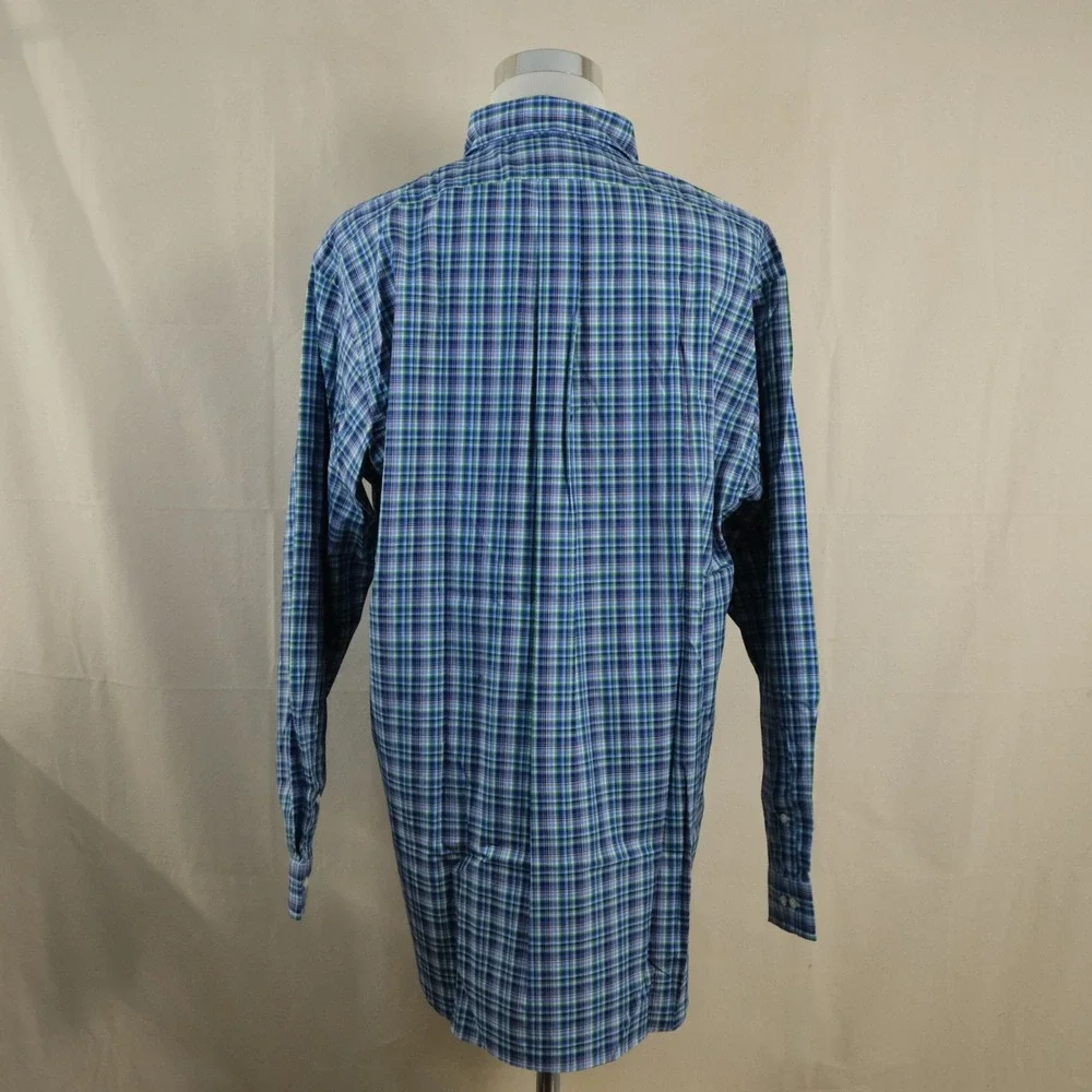 Polo Ralph Lauren XL Classic Fit Button Down Blue Green Plaid 100% Cotton Mens